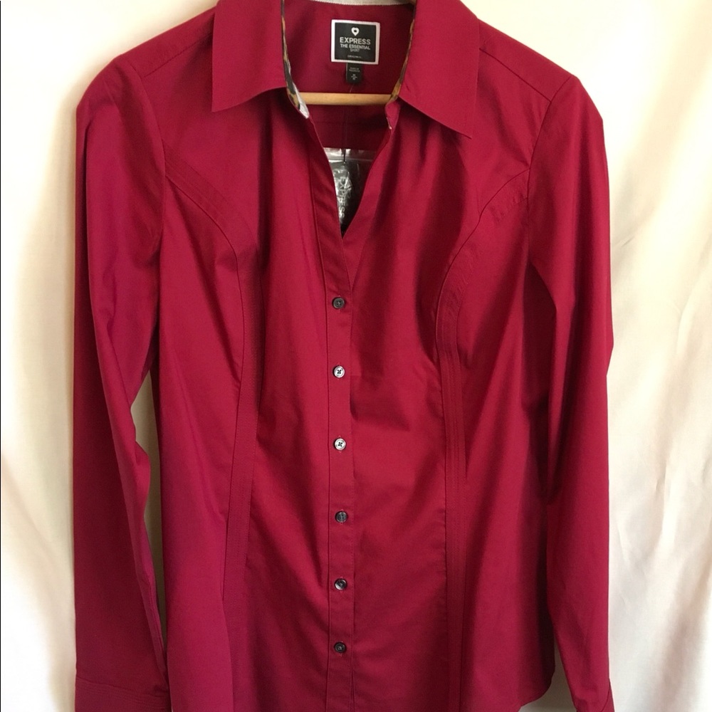 Express The Essential Shirt New With Tags Sz Medium Burgundy Long Sleeves